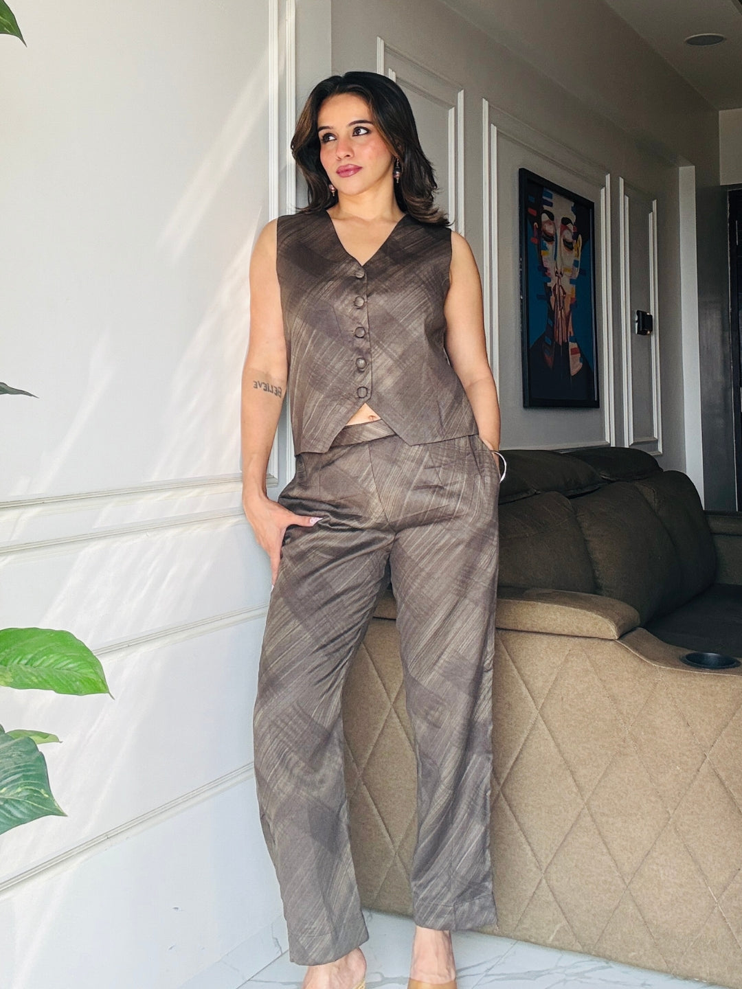 Chocolate Brown Jam Cotton Waistcoat Set